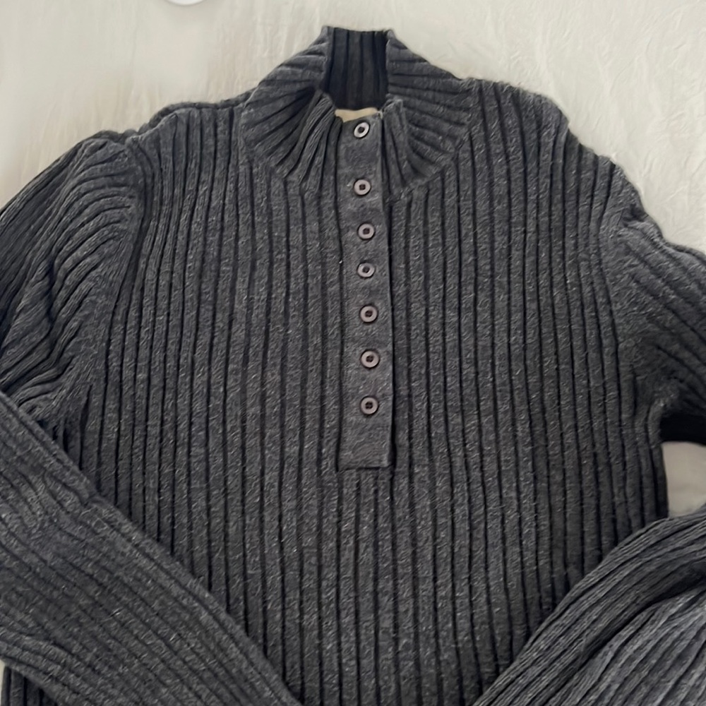 Gander Mountain Mock Neck Dark Gray Ribbed Sweater, Size M
